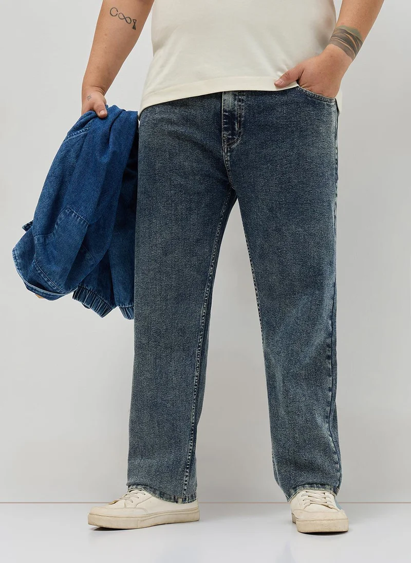 أوربانو فاشن Urbano Plus Men's Blue Regular Fit Heavy Washed Denim Jeans Stretchable